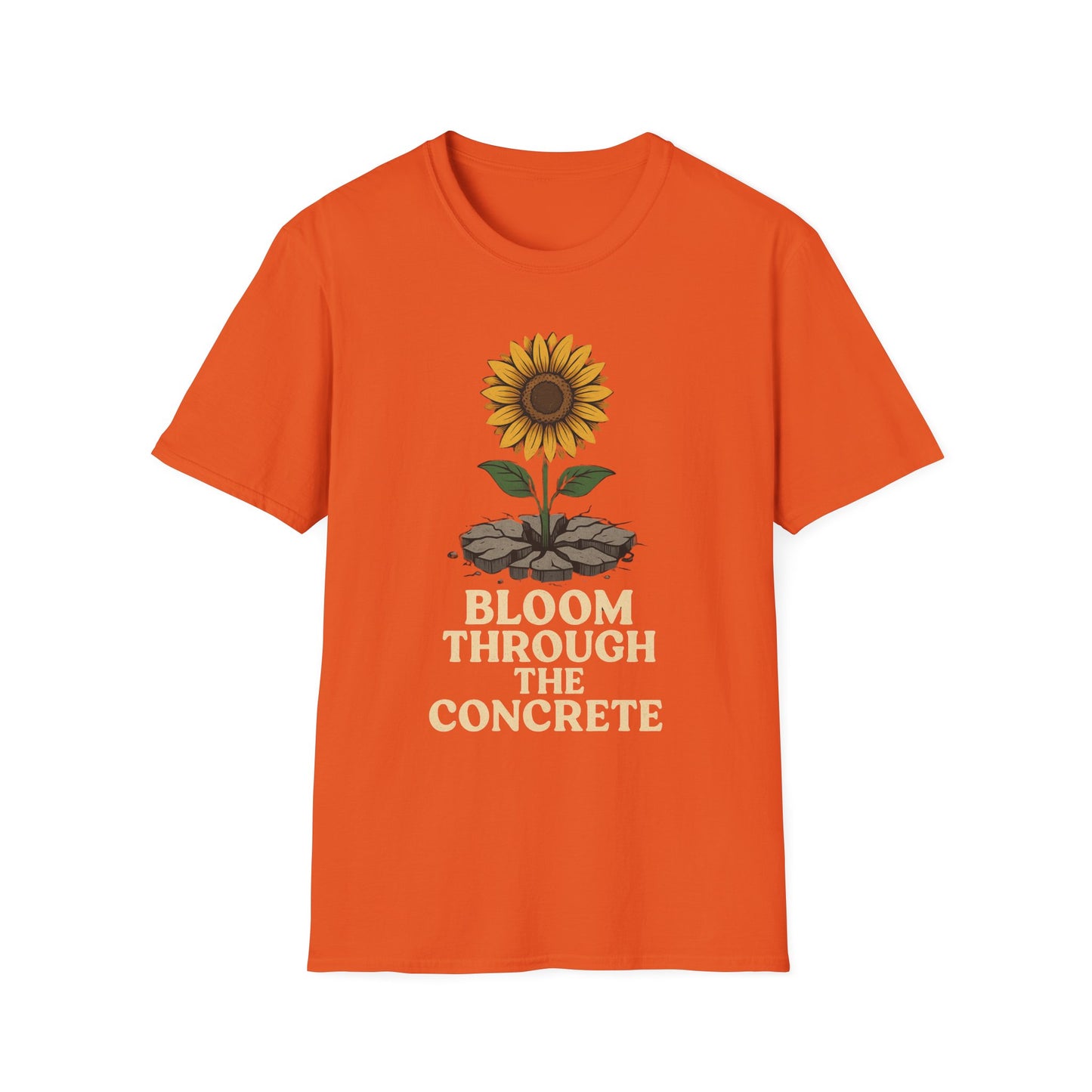 Bloom Through the Concrete Unisex Softstyle T-Shirt, Inspirational Tee, Nature Lover Gift, Motivational Shirt, Gardening Outfit