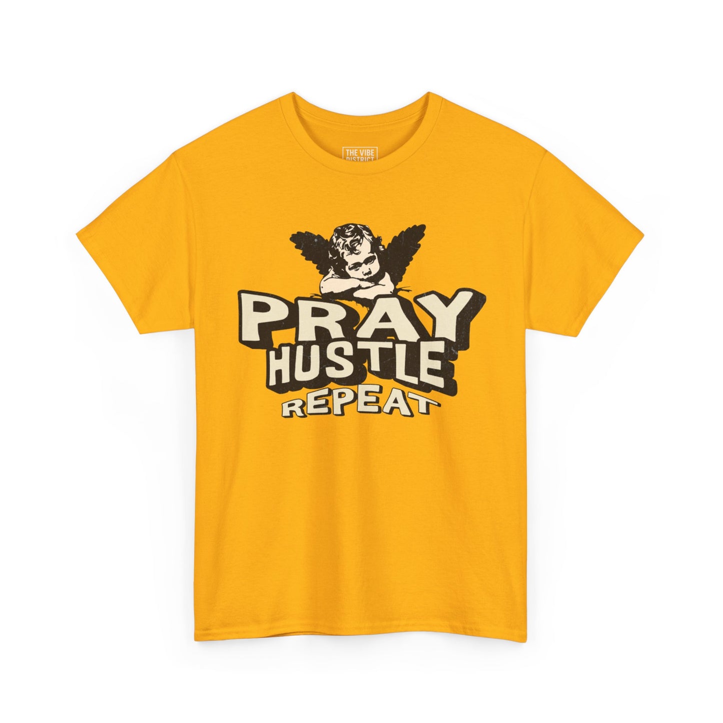 Inspirational Unisex Heavy Cotton Tee - Pray Hustle Repeat, Motivational Shirt, Gift for Entrepreneurs, Casual Wear, Empowerment Tee