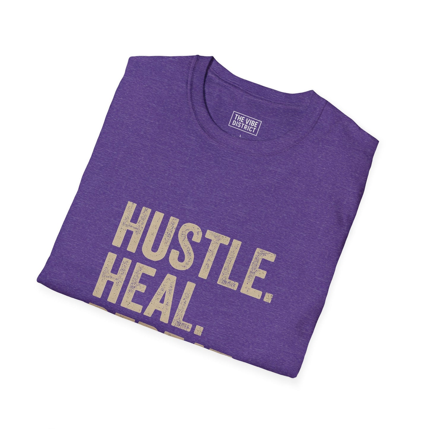 Empowering Hustle Heal Repeat Unisex Softstyle T-Shirt | Motivational Tee for Fitness, Self-Care, and Everyday Inspiration