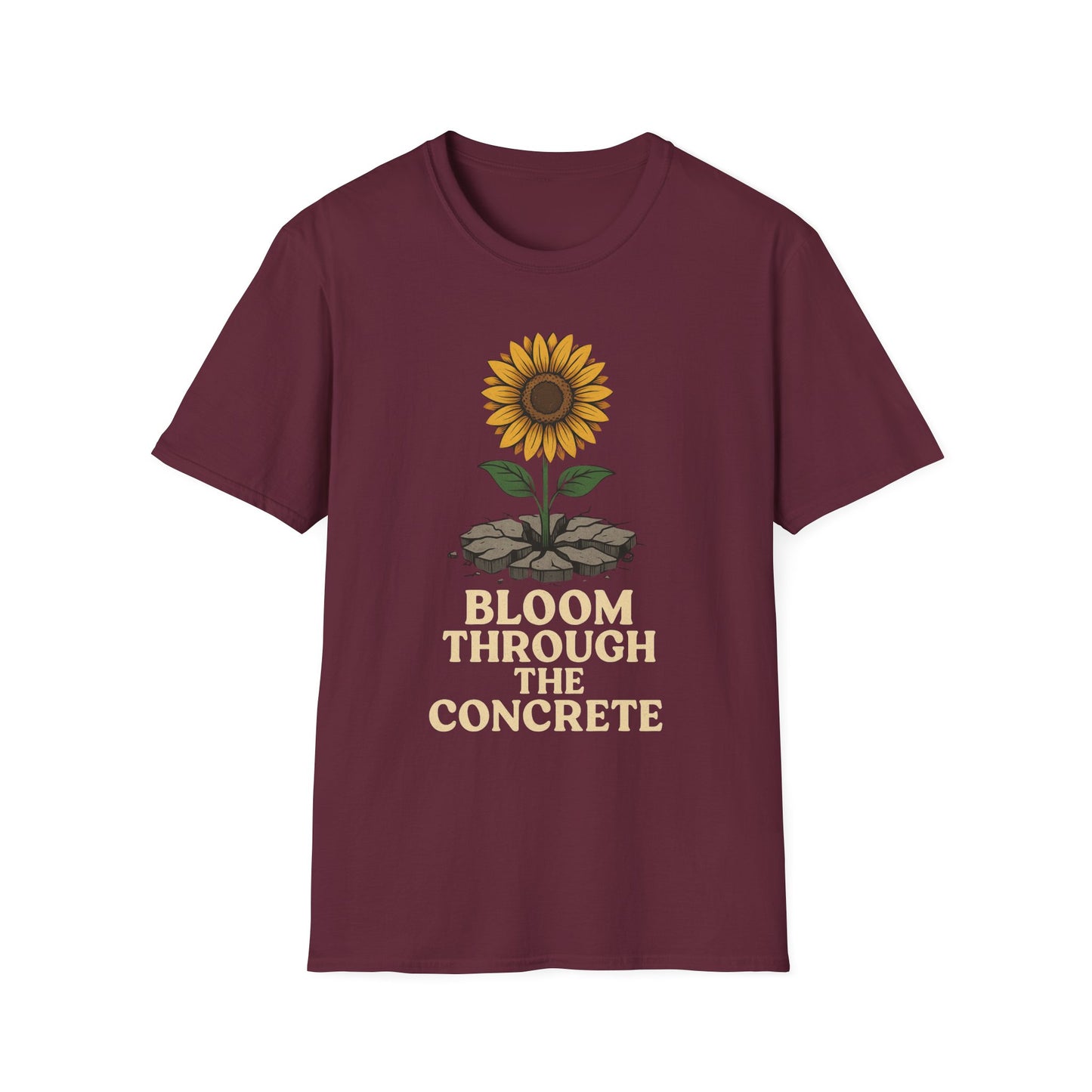 Bloom Through the Concrete Unisex Softstyle T-Shirt, Inspirational Tee, Nature Lover Gift, Motivational Shirt, Gardening Outfit