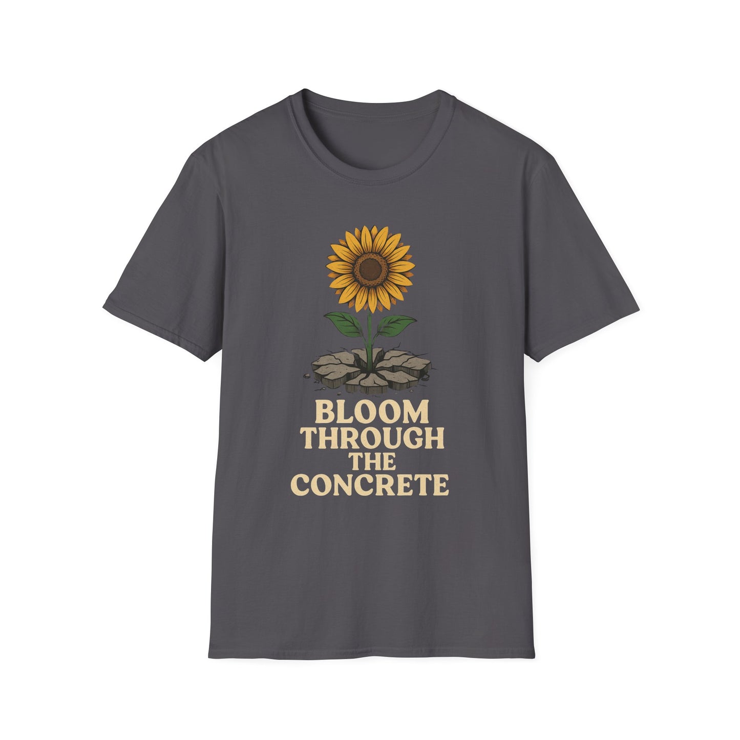 Bloom Through the Concrete Unisex Softstyle T-Shirt, Inspirational Tee, Nature Lover Gift, Motivational Shirt, Gardening Outfit