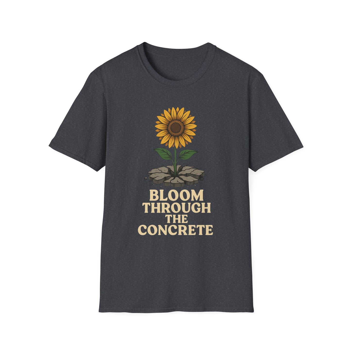 Bloom Through the Concrete Unisex Softstyle T-Shirt, Inspirational Tee, Nature Lover Gift, Motivational Shirt, Gardening Outfit
