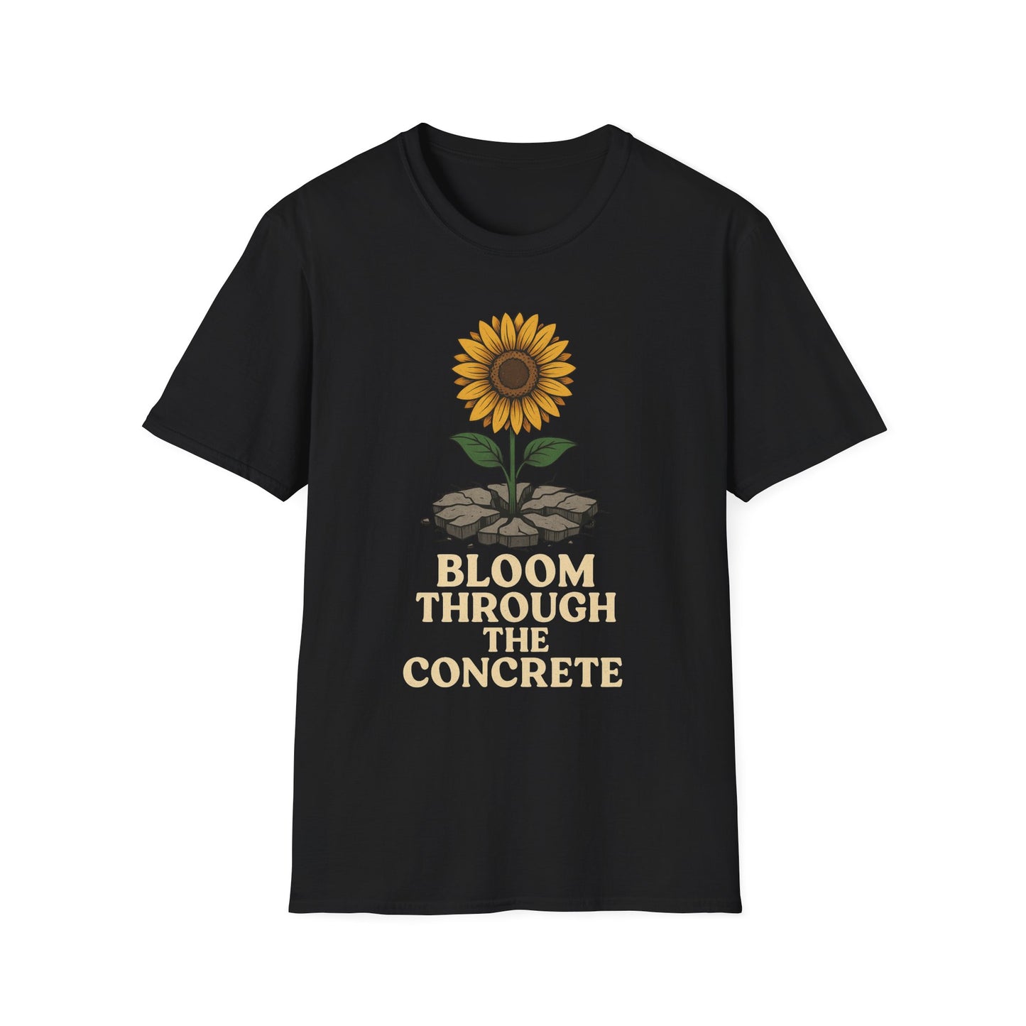 Bloom Through the Concrete Unisex Softstyle T-Shirt, Inspirational Tee, Nature Lover Gift, Motivational Shirt, Gardening Outfit