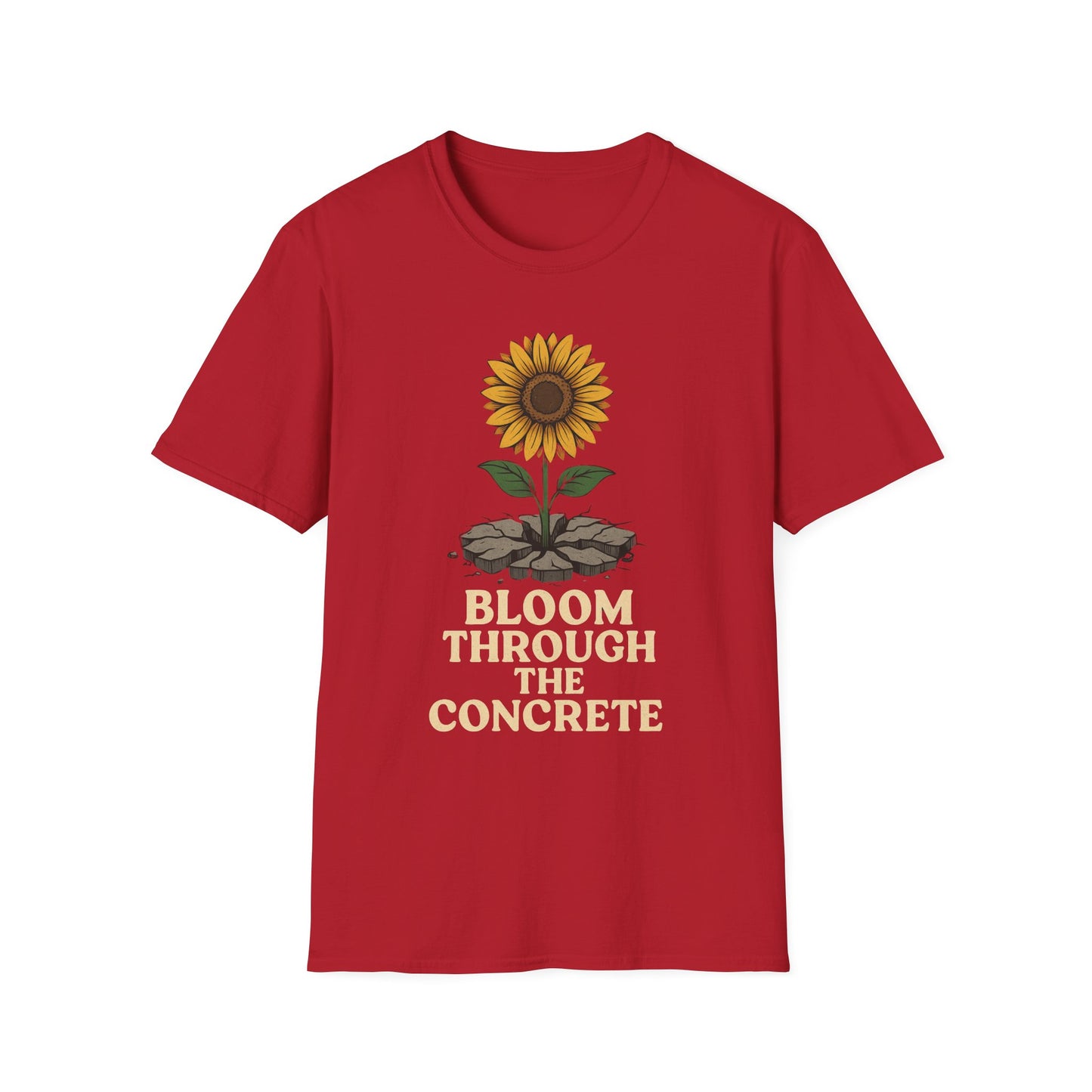 Bloom Through the Concrete Unisex Softstyle T-Shirt, Inspirational Tee, Nature Lover Gift, Motivational Shirt, Gardening Outfit