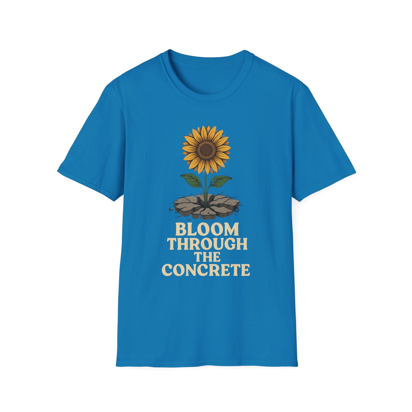 Bloom Through the Concrete Unisex Softstyle T-Shirt, Inspirational Tee, Nature Lover Gift, Motivational Shirt, Gardening Outfit