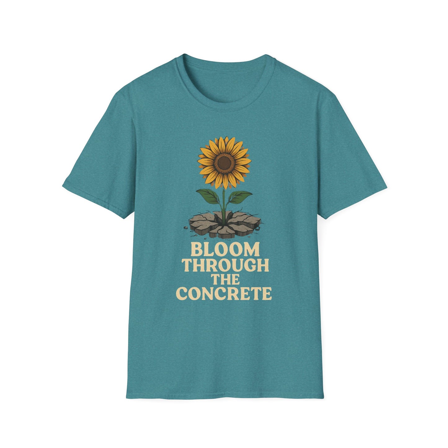 Bloom Through the Concrete Unisex Softstyle T-Shirt, Inspirational Tee, Nature Lover Gift, Motivational Shirt, Gardening Outfit
