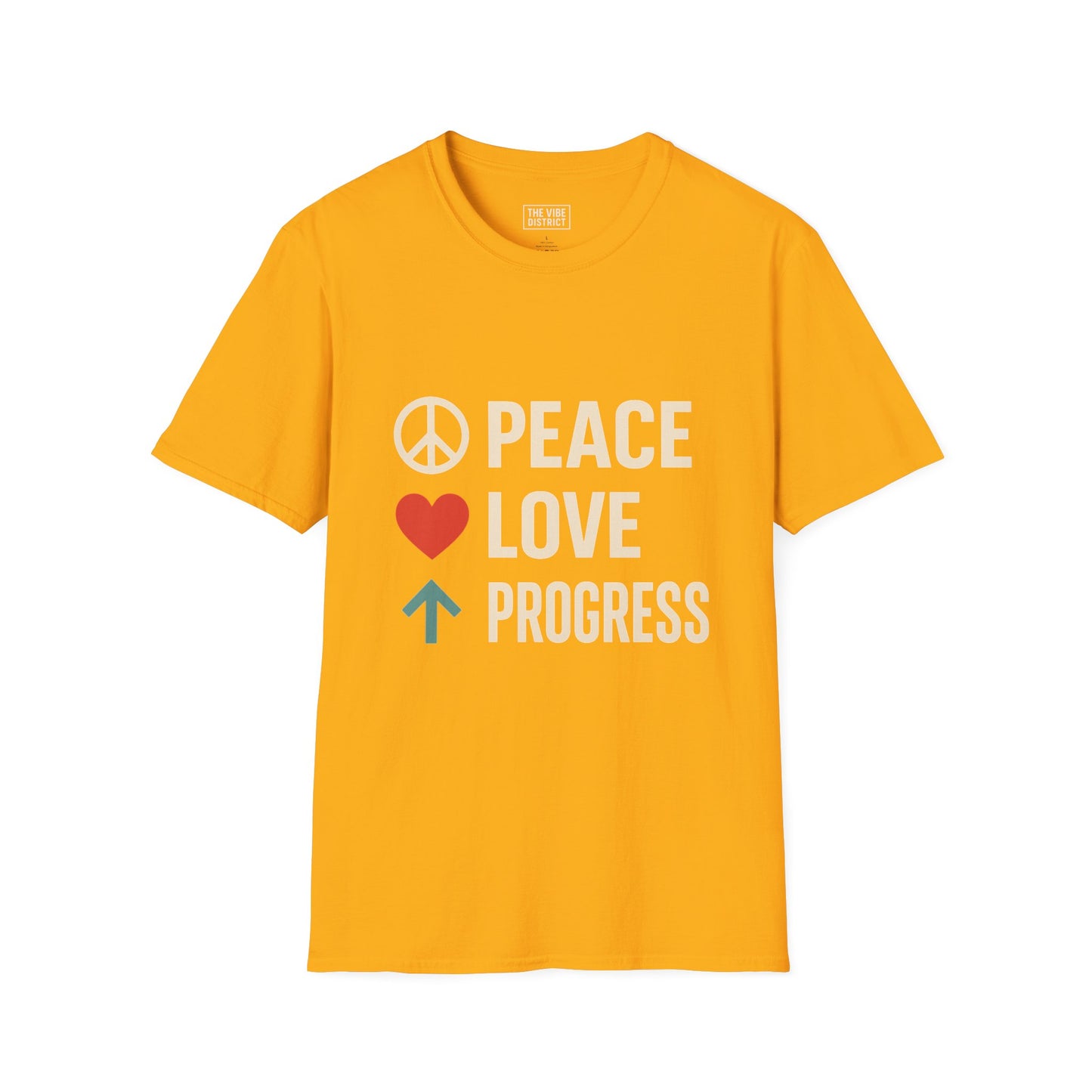 Peace Love Progress Unisex Softstyle T-Shirt, Casual Tee, Gift for Activists, Comfortable Wear, Fundraiser Event Shirt