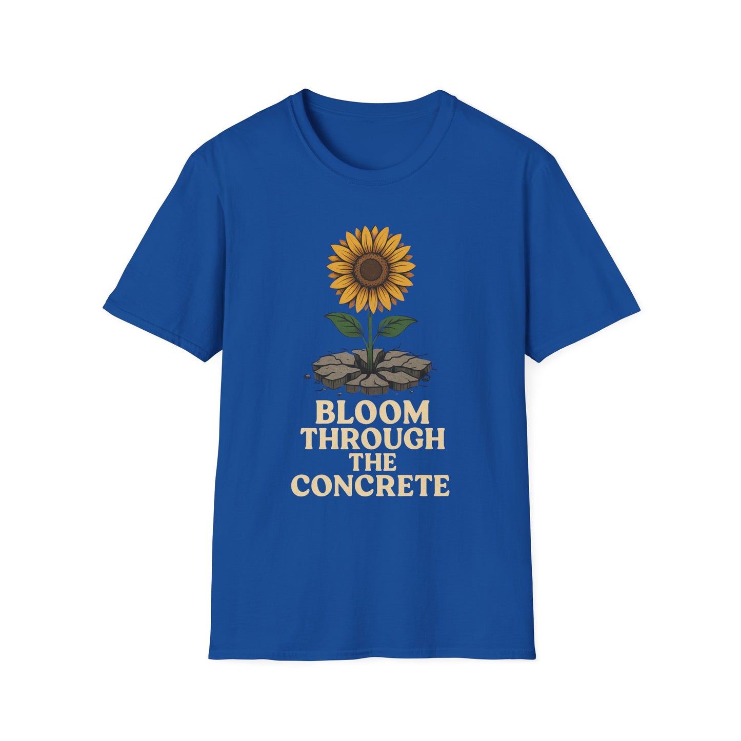 Bloom Through the Concrete Unisex Softstyle T-Shirt, Inspirational Tee, Nature Lover Gift, Motivational Shirt, Gardening Outfit