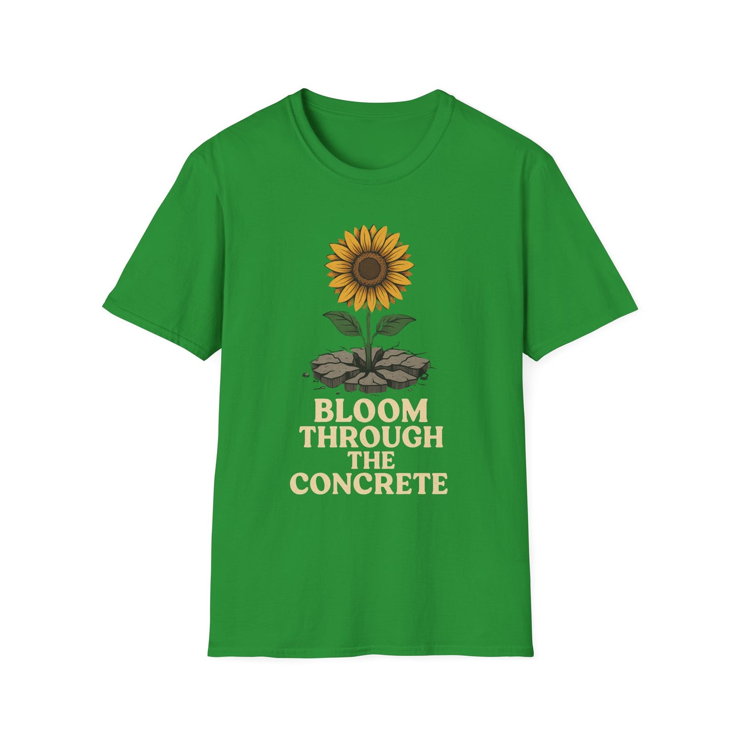 Bloom Through the Concrete Unisex Softstyle T-Shirt, Inspirational Tee, Nature Lover Gift, Motivational Shirt, Gardening Outfit