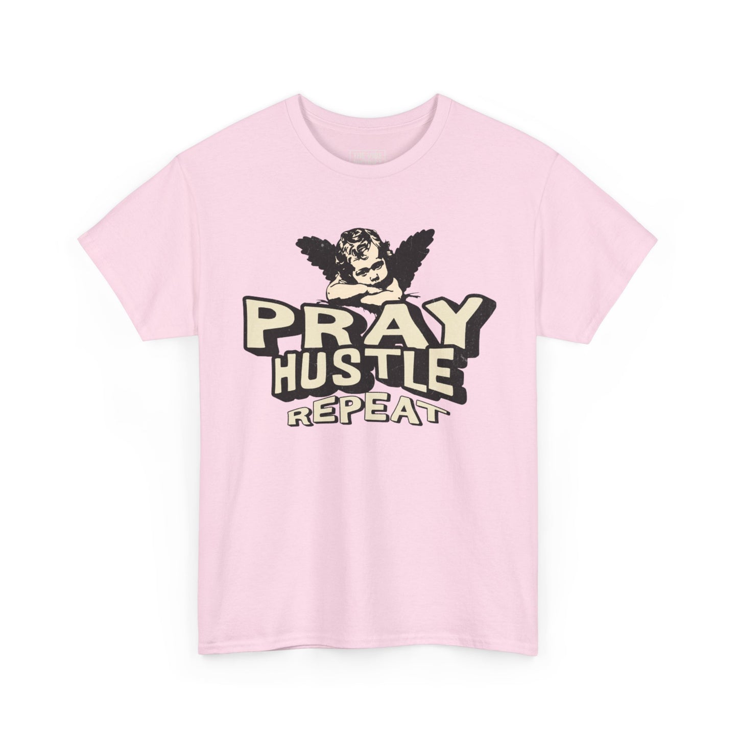 Inspirational Unisex Heavy Cotton Tee - Pray Hustle Repeat, Motivational Shirt, Gift for Entrepreneurs, Casual Wear, Empowerment Tee