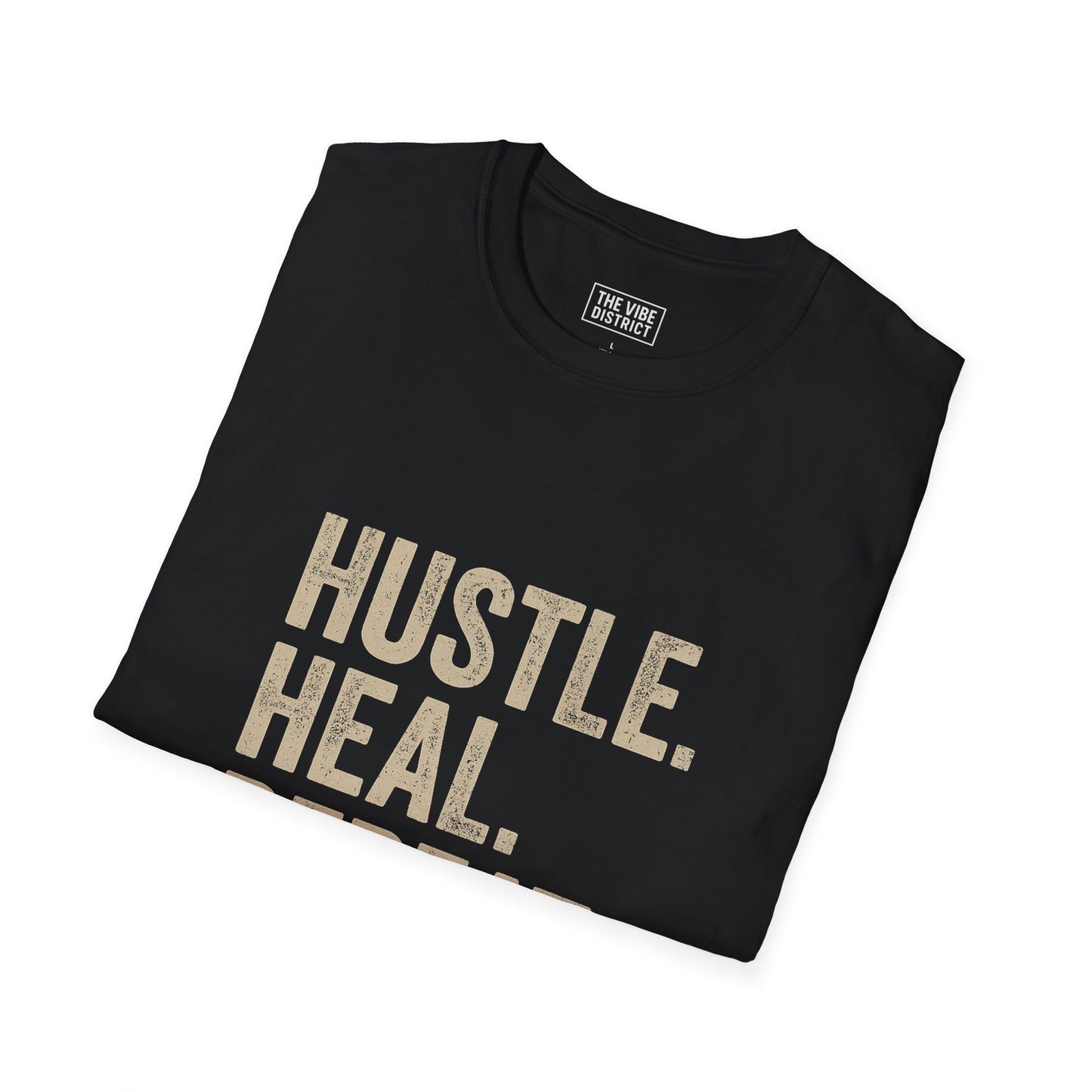 Empowering Hustle Heal Repeat Unisex Softstyle T-Shirt | Motivational Tee for Fitness, Self-Care, and Everyday Inspiration