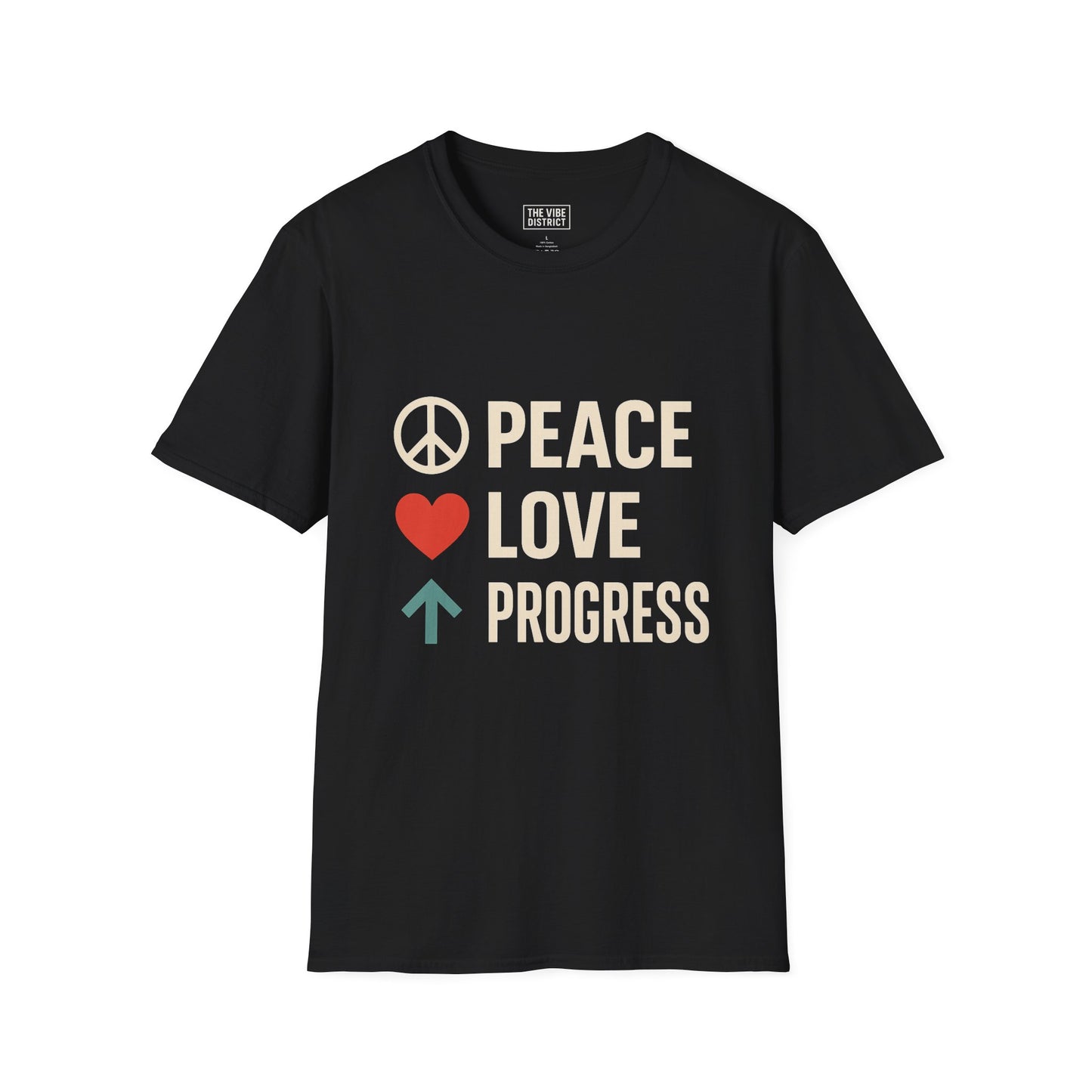 Peace Love Progress Unisex Softstyle T-Shirt, Casual Tee, Gift for Activists, Comfortable Wear, Fundraiser Event Shirt