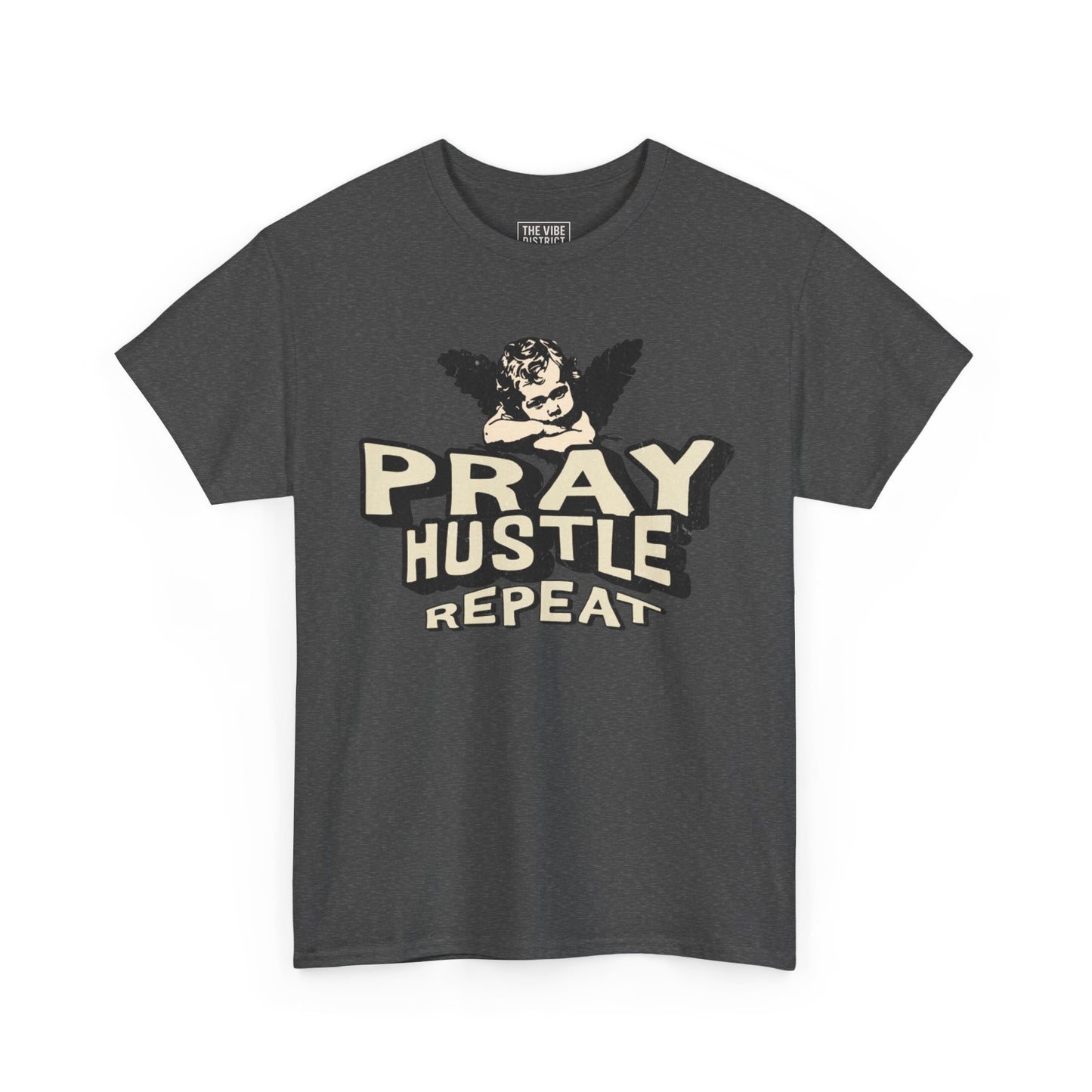 Inspirational Unisex Heavy Cotton Tee - Pray Hustle Repeat, Motivational Shirt, Gift for Entrepreneurs, Casual Wear, Empowerment Tee