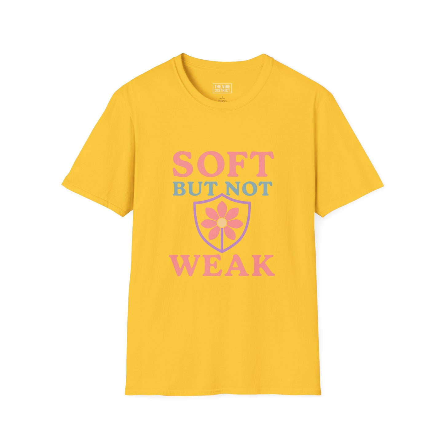 Soft But Not Weak T-Shirt | Unisex Softstyle Tee, Motivational Shirt, Gift for Her, Confidence Apparel, Everyday Wear, Yellow Tee