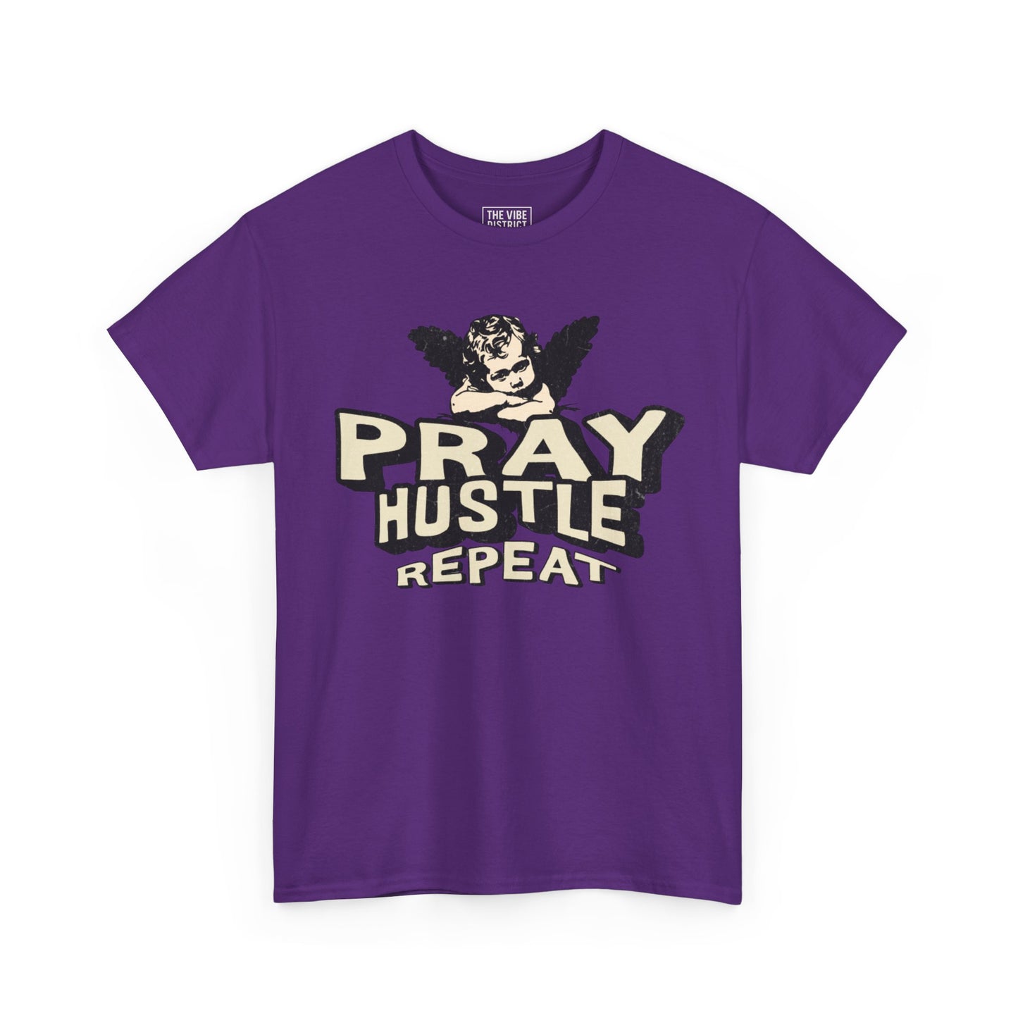 Inspirational Unisex Heavy Cotton Tee - Pray Hustle Repeat, Motivational Shirt, Gift for Entrepreneurs, Casual Wear, Empowerment Tee