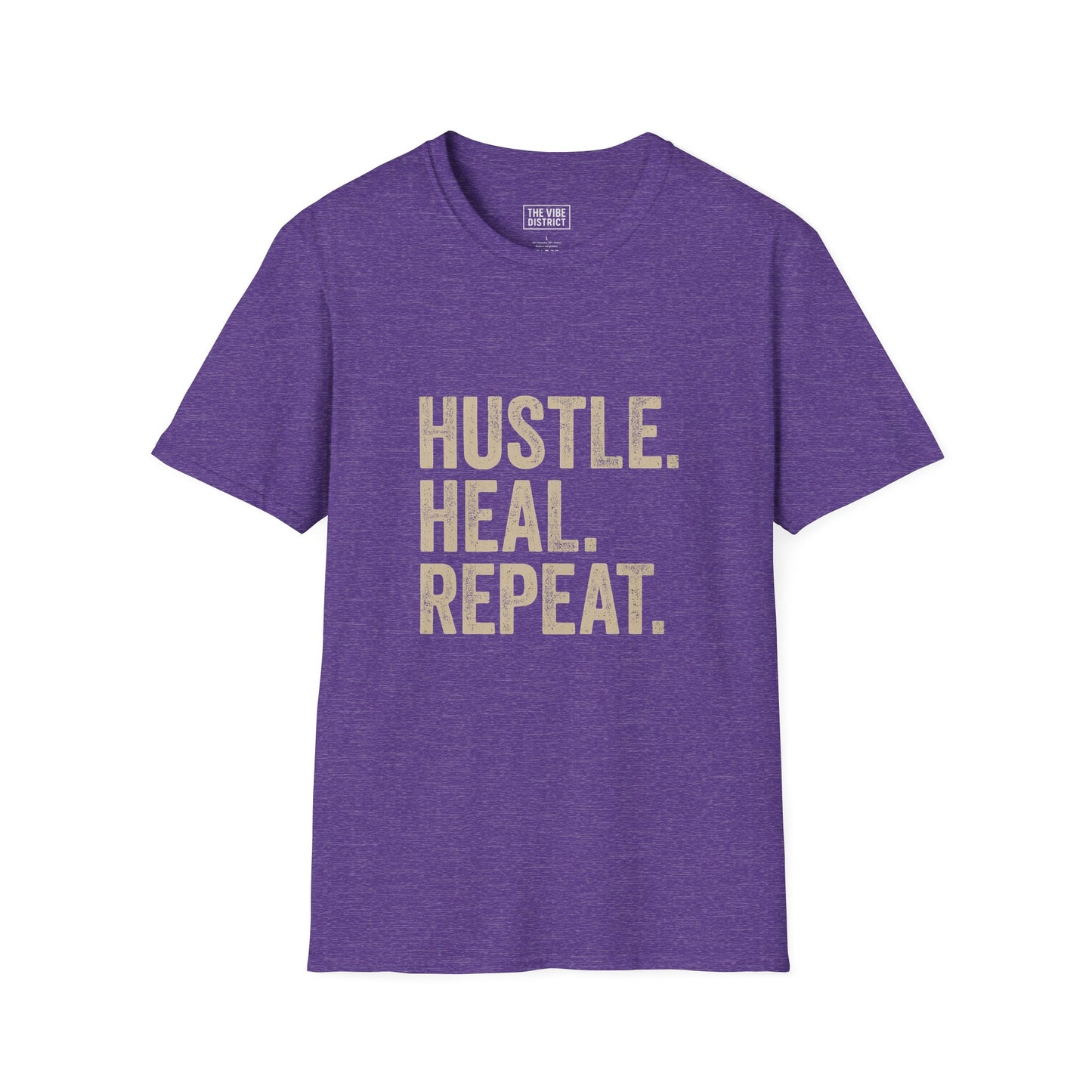 Empowering Hustle Heal Repeat Unisex Softstyle T-Shirt | Motivational Tee for Fitness, Self-Care, and Everyday Inspiration