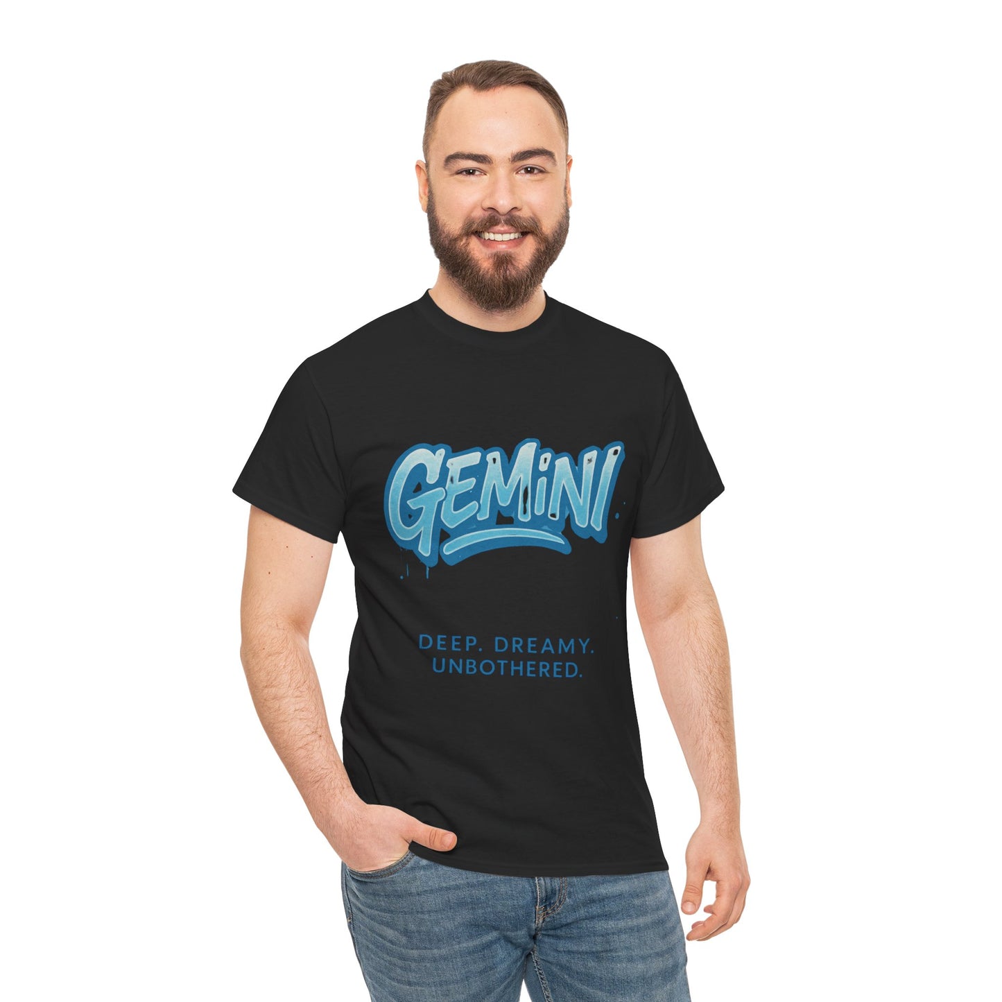 Gemini Unisex Heavy Cotton Tee - Deep, Dreamy, Unbothered - Astrology Gift, Zodiac Tee, Horoscope Shirt, Birthday Gift, Star Sign Apparel