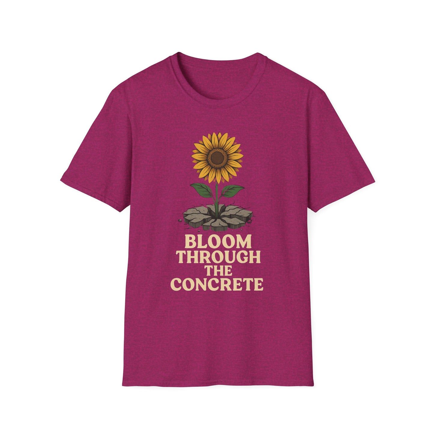 Bloom Through the Concrete Unisex Softstyle T-Shirt, Inspirational Tee, Nature Lover Gift, Motivational Shirt, Gardening Outfit