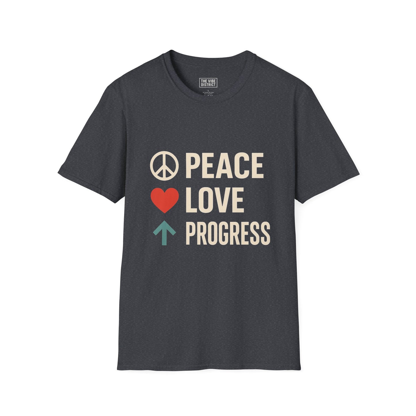 Peace Love Progress Unisex Softstyle T-Shirt, Casual Tee, Gift for Activists, Comfortable Wear, Fundraiser Event Shirt