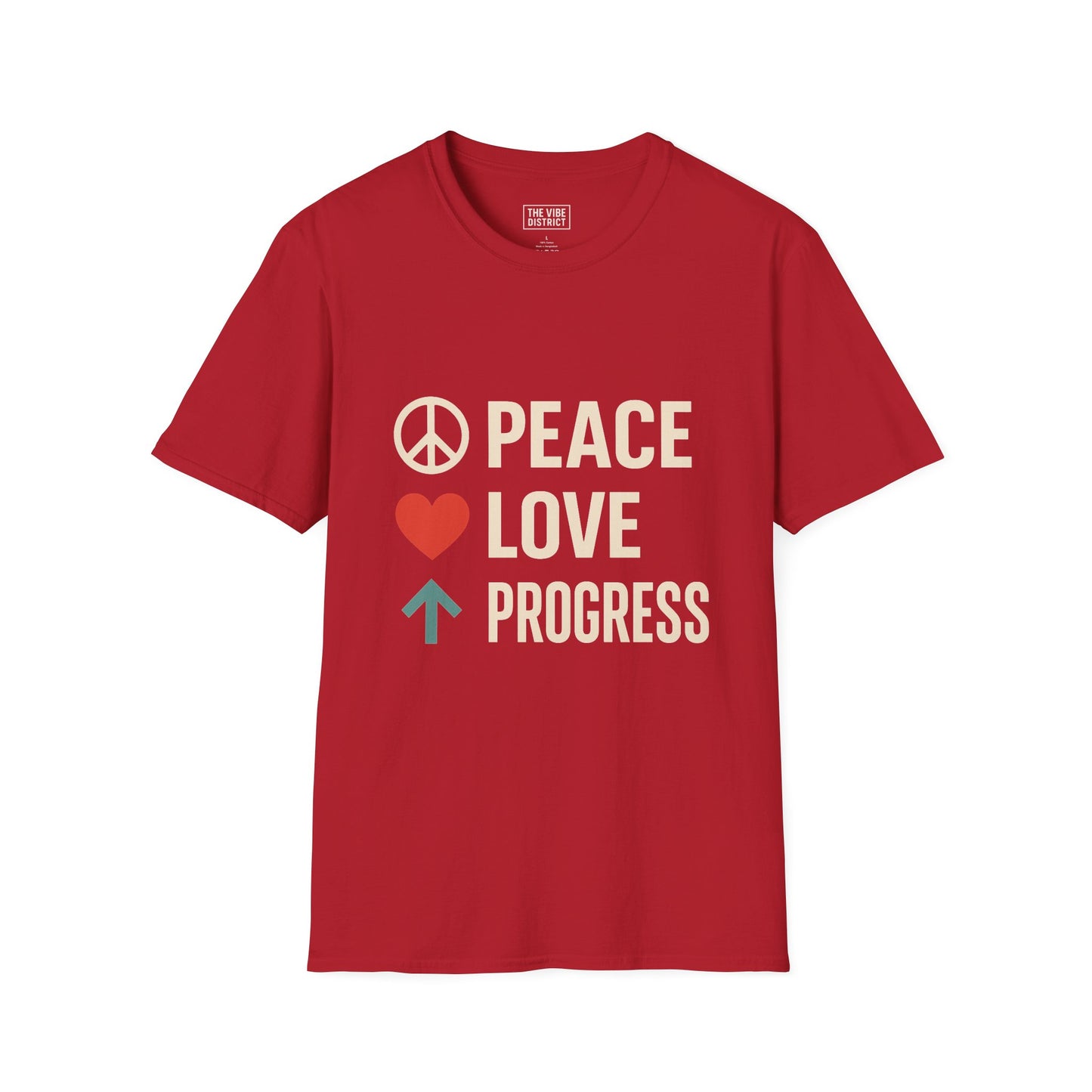 Peace Love Progress Unisex Softstyle T-Shirt, Casual Tee, Gift for Activists, Comfortable Wear, Fundraiser Event Shirt
