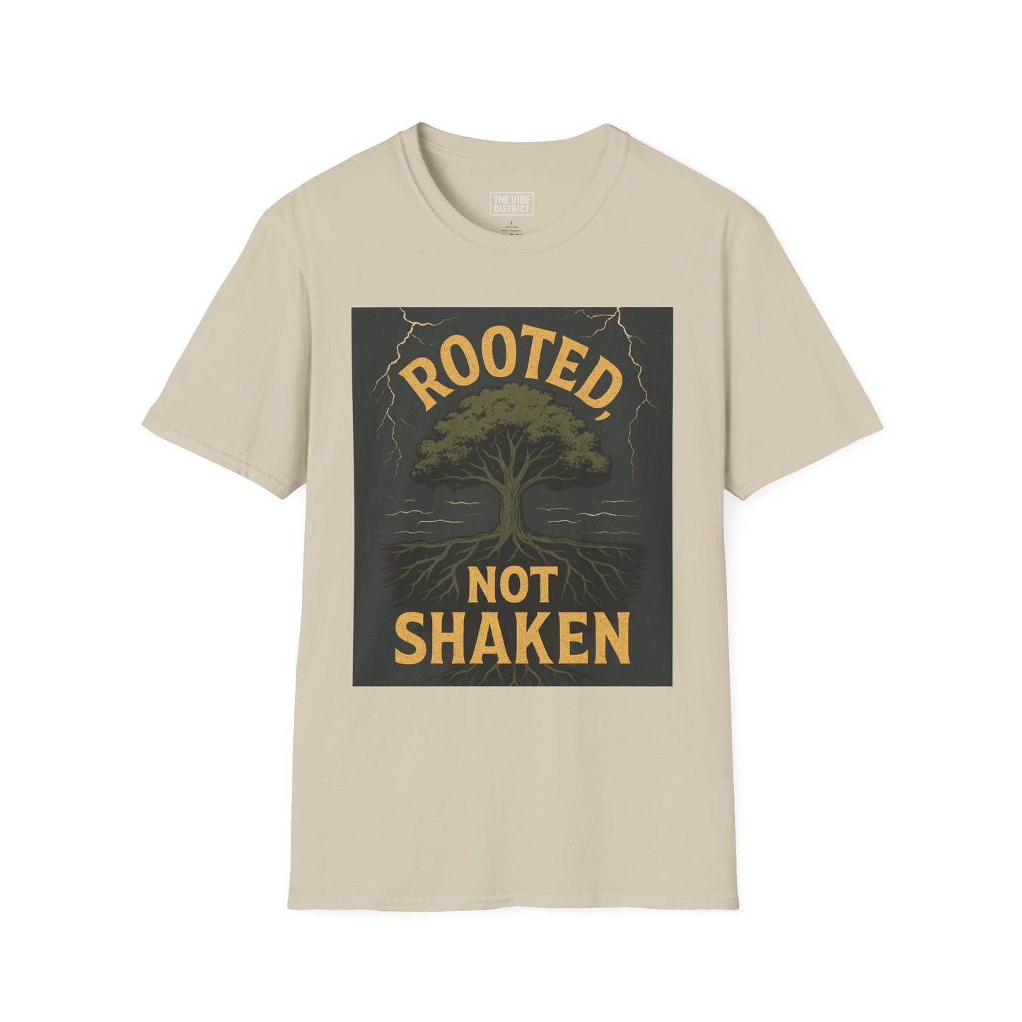 Rooted Not Shaken Unisex Softstyle T-Shirt, Tree Graphic Tee, Nature Lover Gift, Motivational Shirt, Eco-Friendly Apparel