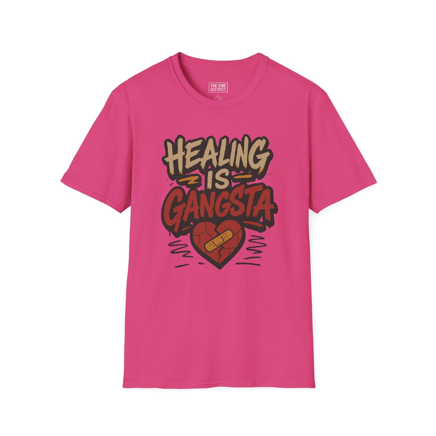 Healing is Gangsta Unisex T-Shirt, Casual Wear, Gift for Friends, Self-Love Shirt, Statement Tee, Heart Design, Unique Apparel