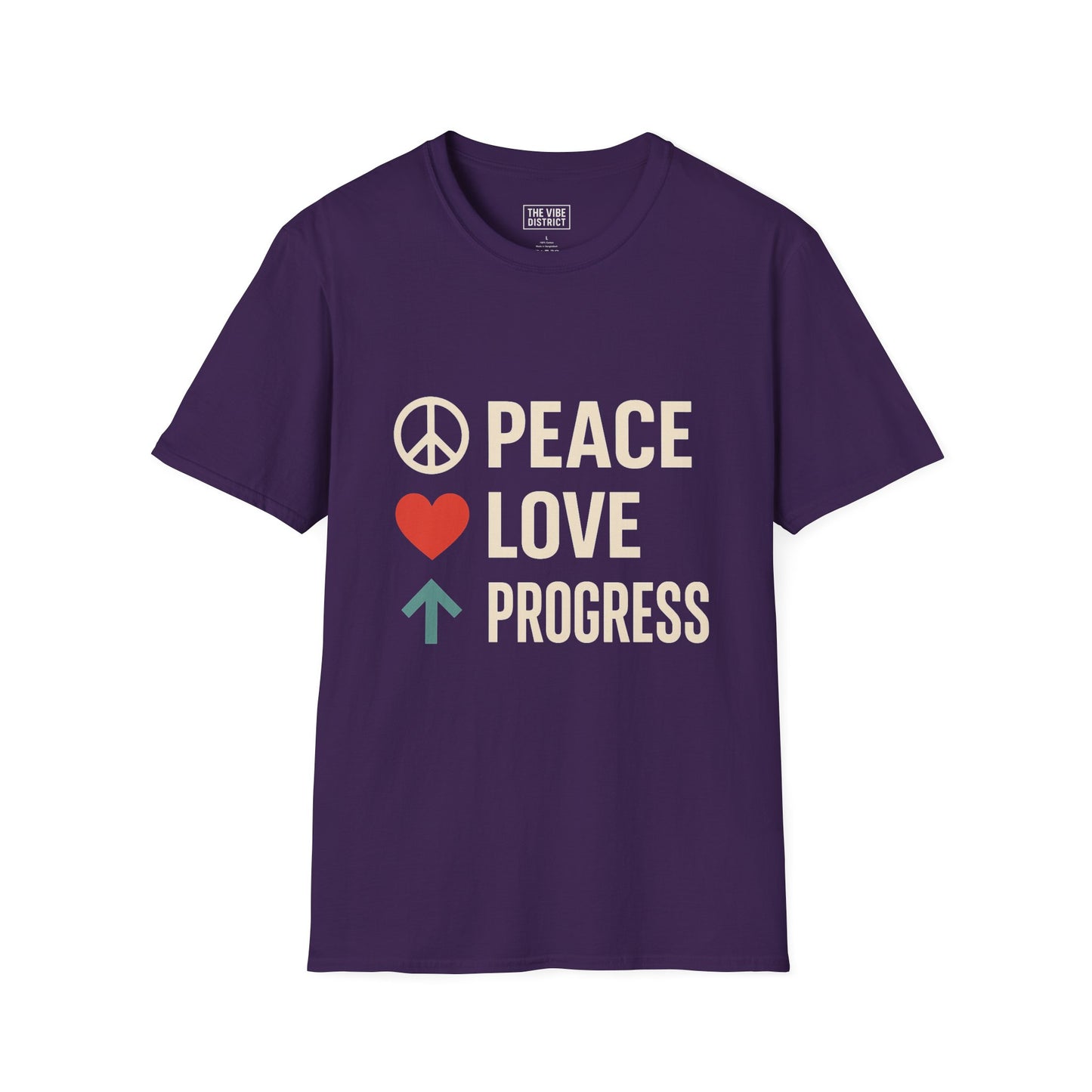 Peace Love Progress Unisex Softstyle T-Shirt, Casual Tee, Gift for Activists, Comfortable Wear, Fundraiser Event Shirt