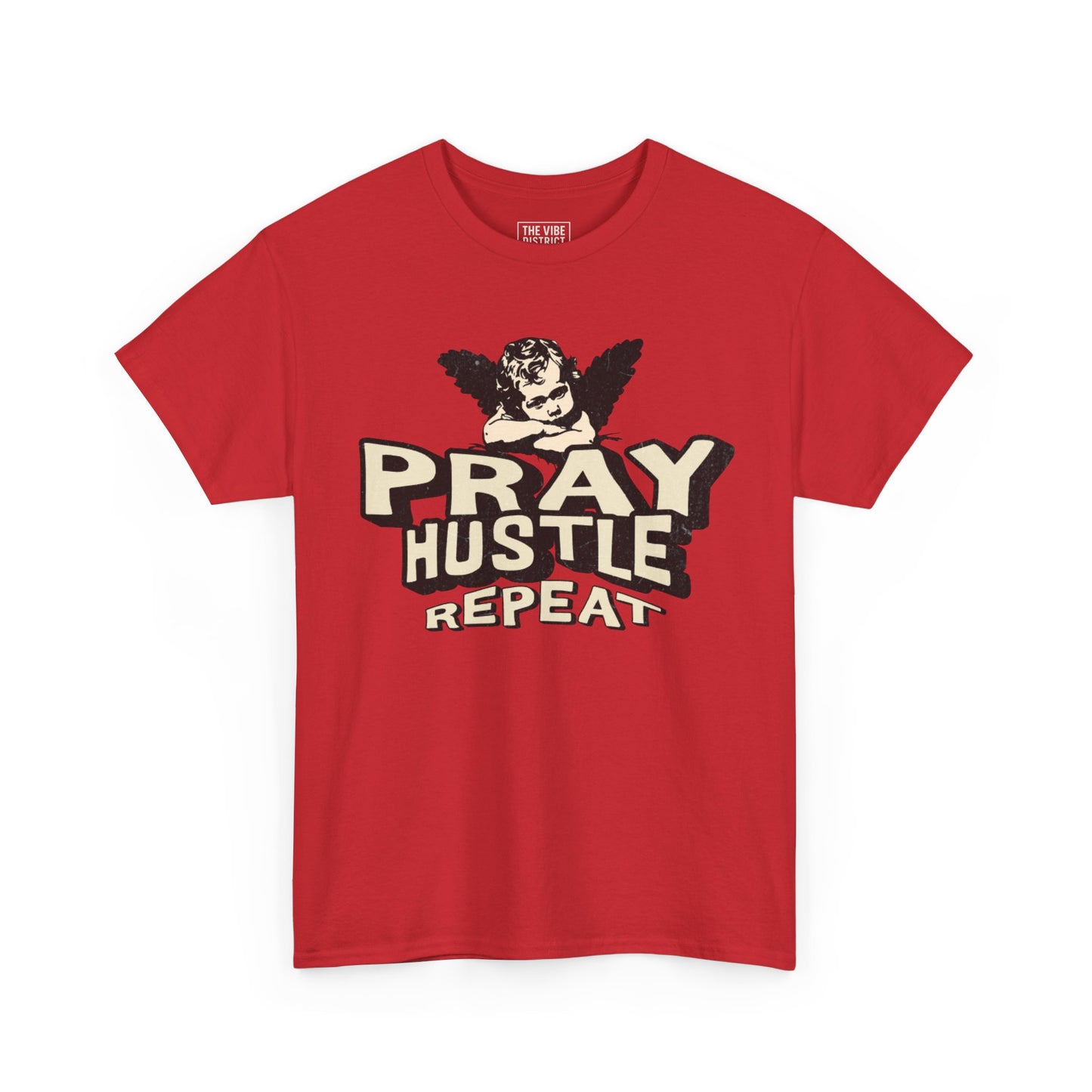Inspirational Unisex Heavy Cotton Tee - Pray Hustle Repeat, Motivational Shirt, Gift for Entrepreneurs, Casual Wear, Empowerment Tee