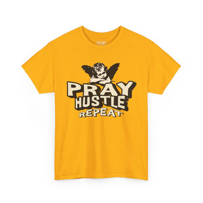 Inspirational Unisex Heavy Cotton Tee - Pray Hustle Repeat, Motivational Shirt, Gift for Entrepreneurs, Casual Wear, Empowerment Tee