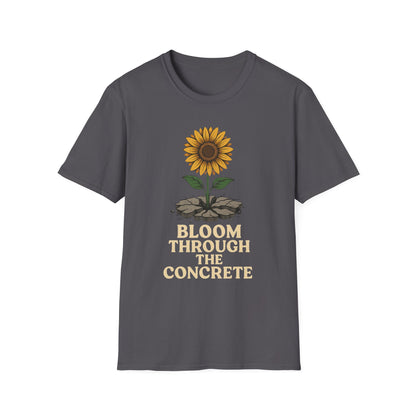 Bloom Through the Concrete Unisex Softstyle T-Shirt, Inspirational Tee, Nature Lover Gift, Motivational Shirt, Gardening Outfit