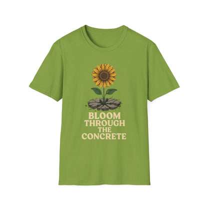 Bloom Through the Concrete Unisex Softstyle T-Shirt, Inspirational Tee, Nature Lover Gift, Motivational Shirt, Gardening Outfit
