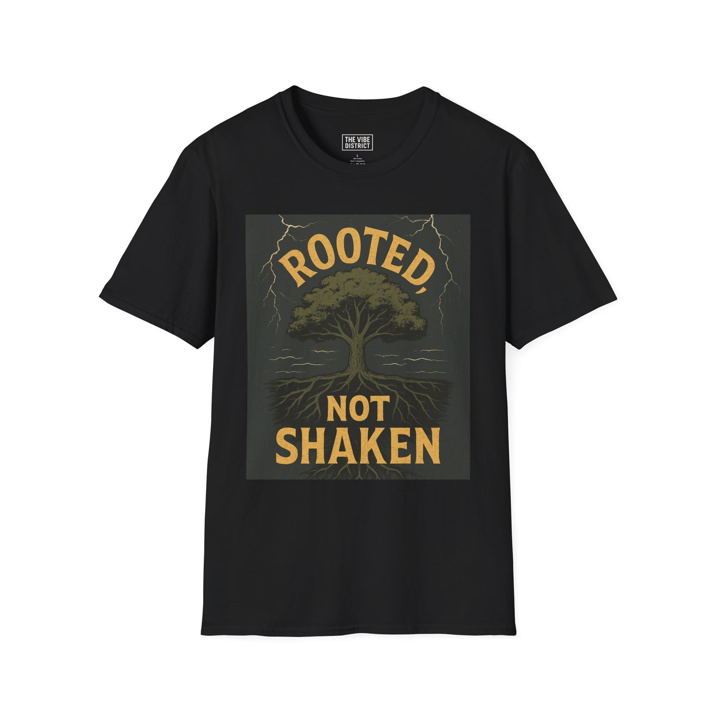 Rooted Not Shaken Unisex Softstyle T-Shirt, Tree Graphic Tee, Nature Lover Gift, Motivational Shirt, Eco-Friendly Apparel