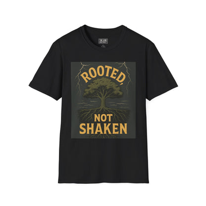 Rooted Not Shaken Unisex Softstyle T-Shirt, Tree Graphic Tee, Nature Lover Gift, Motivational Shirt, Eco-Friendly Apparel