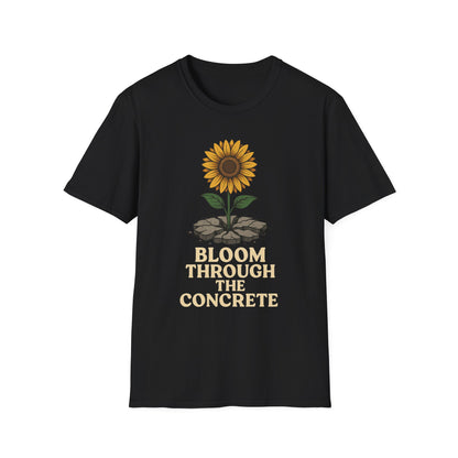 Bloom Through the Concrete Unisex Softstyle T-Shirt, Inspirational Tee, Nature Lover Gift, Motivational Shirt, Gardening Outfit