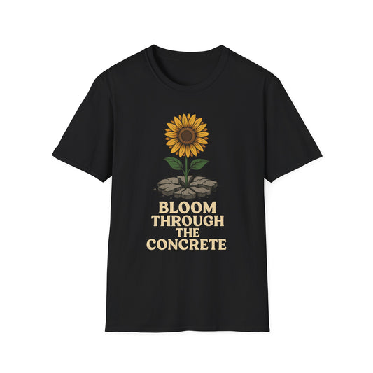 Bloom Through the Concrete Unisex Softstyle T-Shirt, Inspirational Tee, Nature Lover Gift, Motivational Shirt, Gardening Outfit