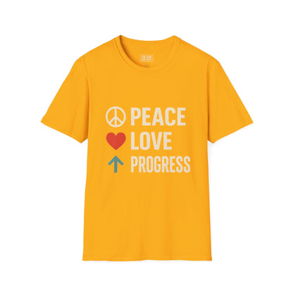 Peace Love Progress Unisex Softstyle T-Shirt, Casual Tee, Gift for Activists, Comfortable Wear, Fundraiser Event Shirt