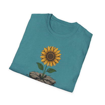 Bloom Through the Concrete Unisex Softstyle T-Shirt, Inspirational Tee, Nature Lover Gift, Motivational Shirt, Gardening Outfit