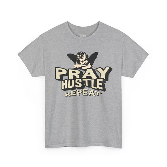 Inspirational Unisex Heavy Cotton Tee - Pray Hustle Repeat, Motivational Shirt, Gift for Entrepreneurs, Casual Wear, Empowerment Tee