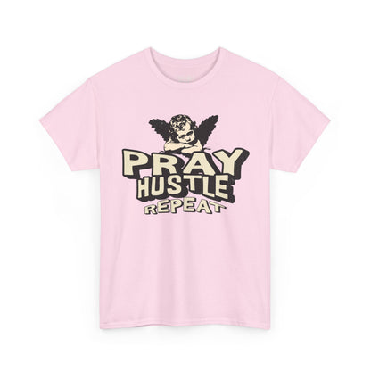 Inspirational Unisex Heavy Cotton Tee - Pray Hustle Repeat, Motivational Shirt, Gift for Entrepreneurs, Casual Wear, Empowerment Tee