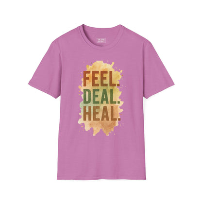 Feel Deal Heal Unisex Softstyle T-Shirt | Inspirational Casual Tee