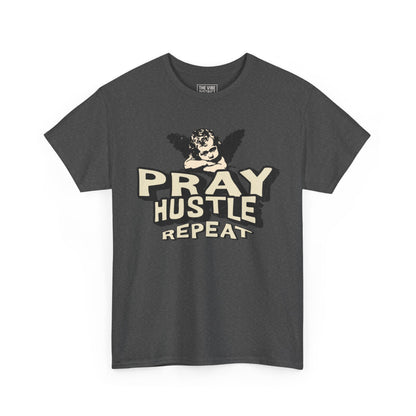 Inspirational Unisex Heavy Cotton Tee - Pray Hustle Repeat, Motivational Shirt, Gift for Entrepreneurs, Casual Wear, Empowerment Tee