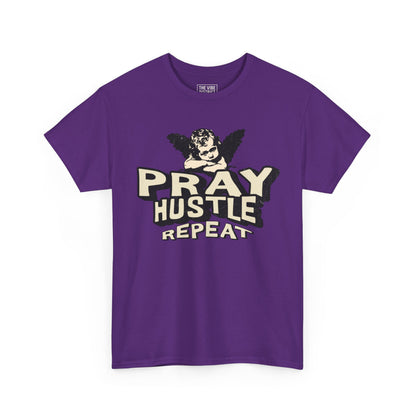 Inspirational Unisex Heavy Cotton Tee - Pray Hustle Repeat, Motivational Shirt, Gift for Entrepreneurs, Casual Wear, Empowerment Tee