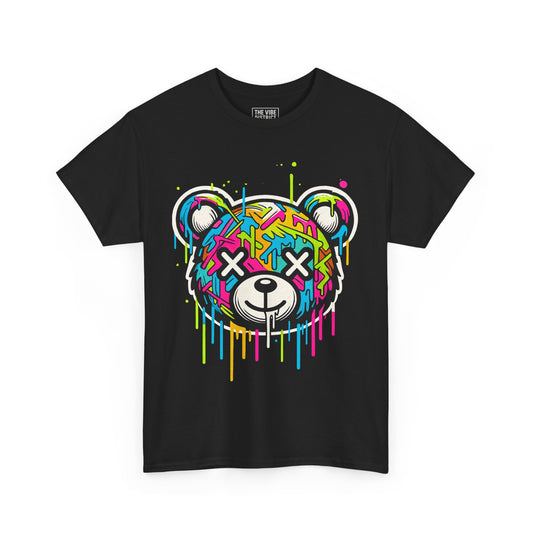Colorful Graffiti Bear Tee: Stylish Unisex Cotton Shirt, Casual Wear, Gift for Kids & Teens, Streetwear, Fun Graphic Tee