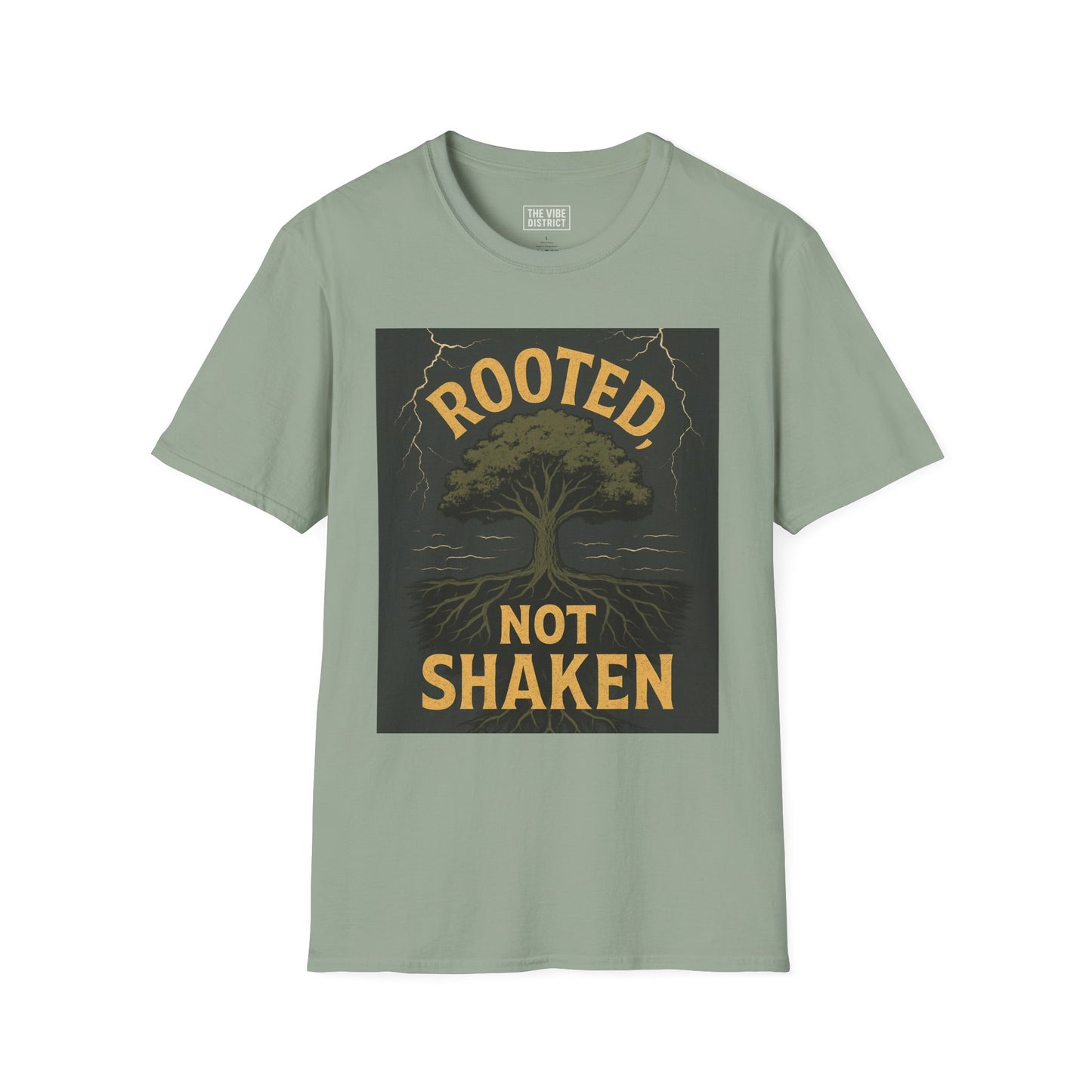 Rooted Not Shaken Unisex Softstyle T-Shirt, Tree Graphic Tee, Nature Lover Gift, Motivational Shirt, Eco-Friendly Apparel