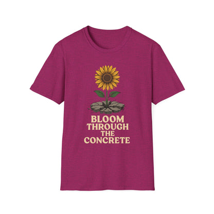 Bloom Through the Concrete Unisex Softstyle T-Shirt, Inspirational Tee, Nature Lover Gift, Motivational Shirt, Gardening Outfit