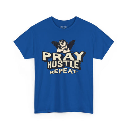 Inspirational Unisex Heavy Cotton Tee - Pray Hustle Repeat, Motivational Shirt, Gift for Entrepreneurs, Casual Wear, Empowerment Tee