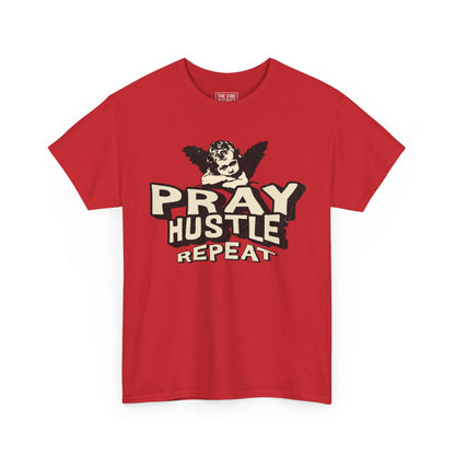 Inspirational Unisex Heavy Cotton Tee - Pray Hustle Repeat, Motivational Shirt, Gift for Entrepreneurs, Casual Wear, Empowerment Tee